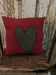 P-50 Red osnaburg pillow with heart   